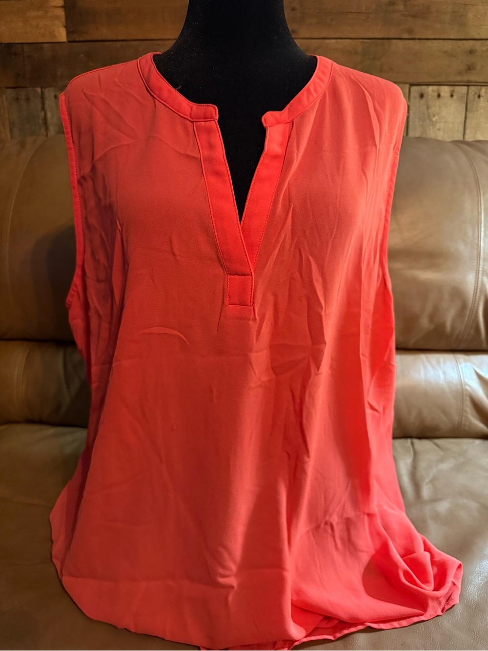 Papermoon Coral Split-Neck Sleeveless Blouse
